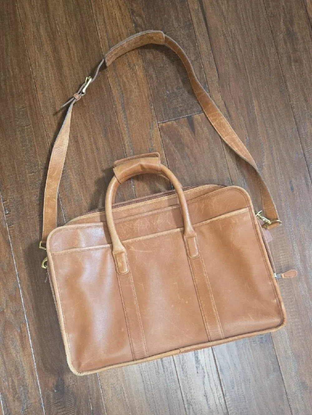 Coach Mens Tan Leather Briefcase Messenger Bag with Shoulder Strap